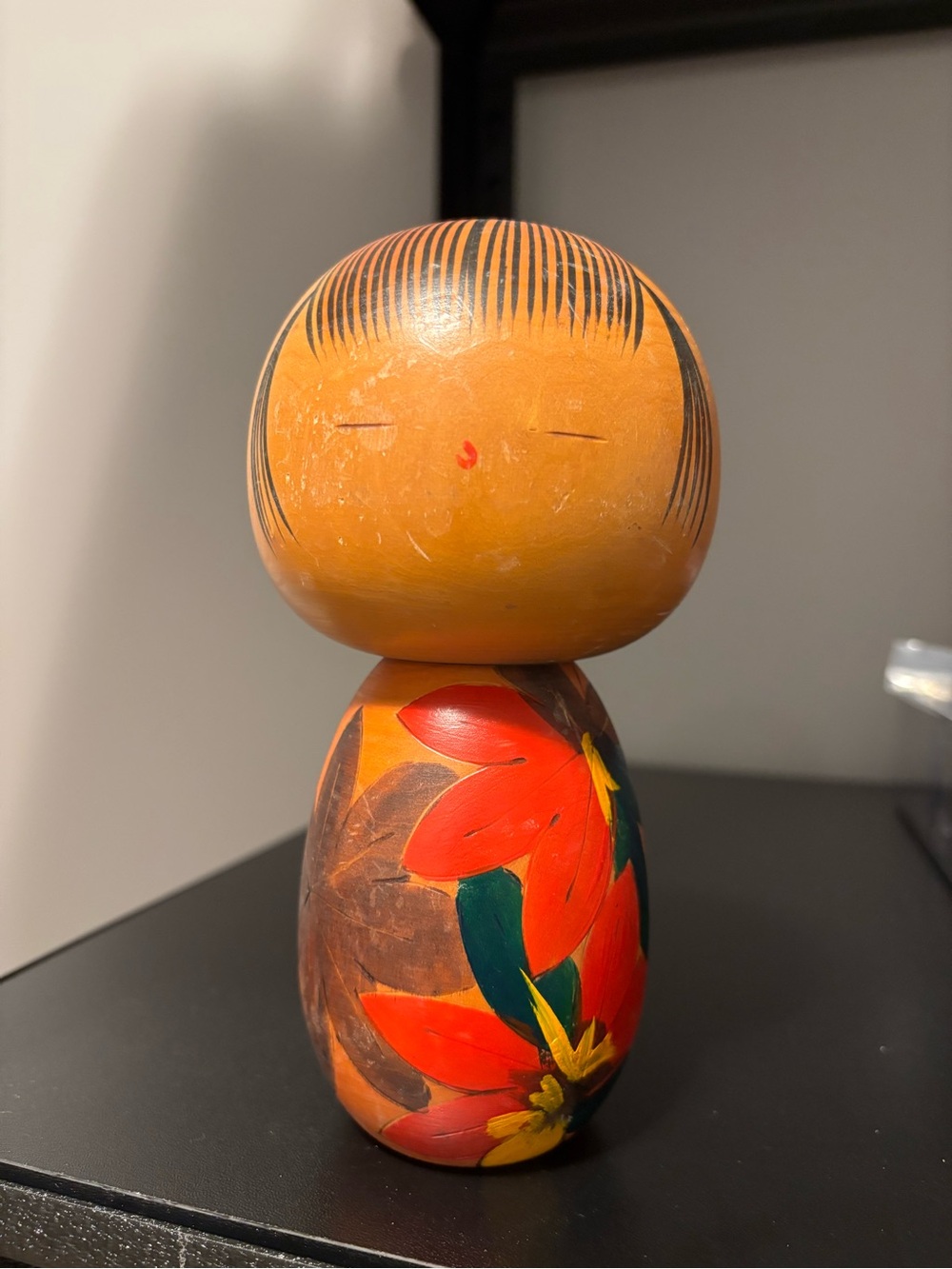 Hand-Painted Orange Floral Kokeshi Doll - Unknown Brand